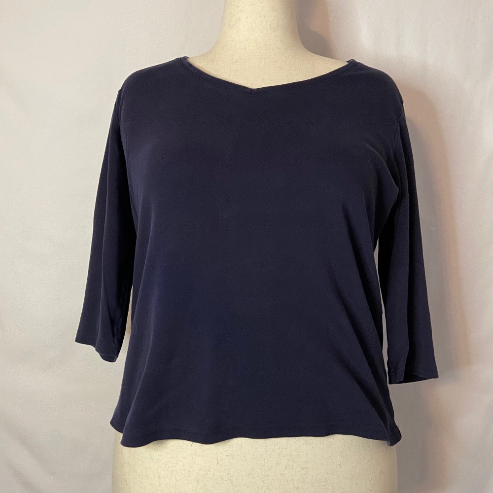 Blue Karen Scott V-Neck 3/4 Sleeve Cotton Top Plus Size 1X